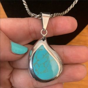 Native American Sterling Silver Turquoise Pendant Necklace